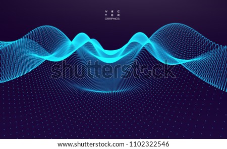 Abstract digital landscape with flowing particles. Cyber or technology background.Vector illustration.