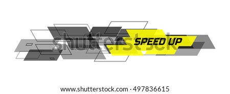 Speed design concept consists of filled and contoured rectangles. Black and yellow on white background. Design for banner, web. Vector illustration.