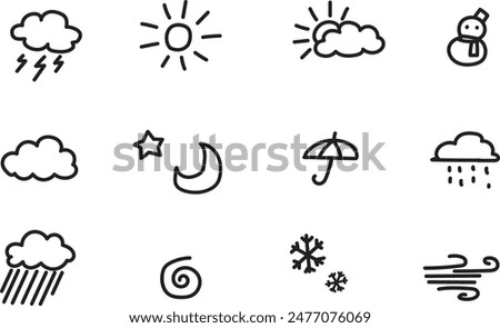 Weather simple line drawing illustration symbol set