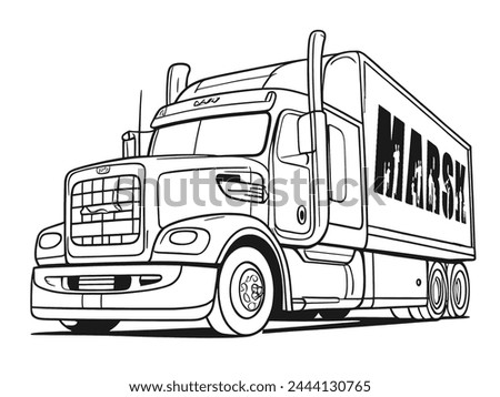 Kids colouring page long trailer truck with container black vector illustration outlines