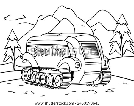 black and white outline art colouring book pages a snow Titan truck with a chain for clearing snow on the roads  Winter Wonderland Coloring page: Snow Titan  Vector Outline Page Printable