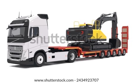 truck trailer load semi road haul dig big large long lorry excavator icon design template work auto under work Volvo Scania Mercedes Hino Iveco Daf Isuzu power drive carry cargo wheel mover