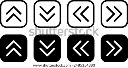 Arrow icons black and white chevron vector, up down left right buttons