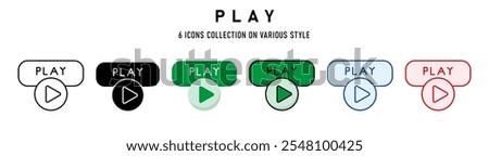 Play icons collection. 6 Various style. Web buttons concept. For sign, symbol, presentation, element, infographic or web graphics. Vector Illustration.