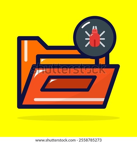 Ransomware virus icon. Bug attack folder. Lineal color style. Cyber attack, cyber security. 