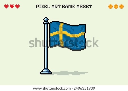 Sweden flag pixel art retro video game 2d asset illustration isolated vectorial scandinavian country euro nation europe vikings nordic