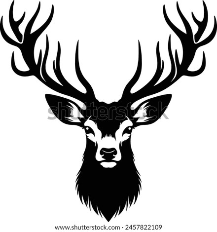 Horned elk deer head silhouette vector Illustration