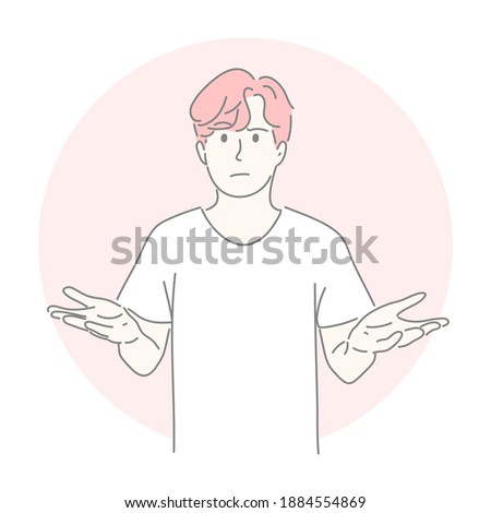 Man gesturing with hand in concept not sure, question, find answer, thinking.