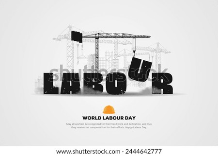 Vector Illustration of Grunge Labor Day typography on construction site background