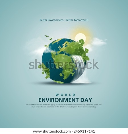 World environment day. Earth globe with greenery. Concept design for banner, poster, greeting card. Vector illustration