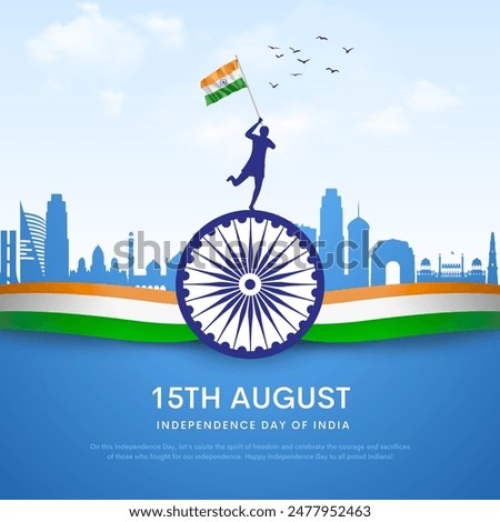 Vector Illustration of tricolour Independence Day of India on 15th August. 78th independence Celebration greetings card with text.