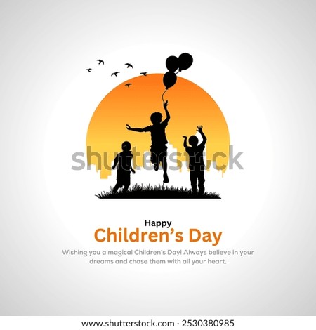 Happy Children's Day Post and Greeting Card. Modern and Minimal World Children's Day Celebration Flyer Vector Illustration