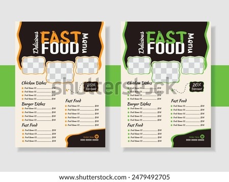 Restaurant fast food menu Design Template. Food Menu Card Design. Menu Card Design For Restaurant.