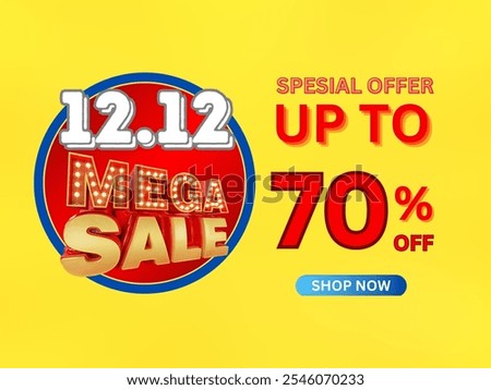 Vibrant promotional graphic for a 12.12 mega sale, highlighting up to 70% off. Perfect for marketers and retailers looking to capture attention with a striking special offer design.