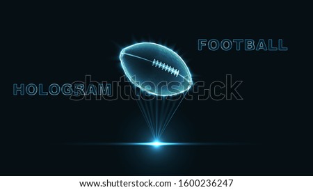 Hologram ball for American football. Neon glow of a silhouette of dots and triangles. Abstract vector background.