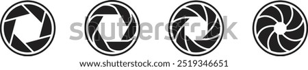 Collection of vector icons of camera lens diaphragm symbols. Vector black camera shutter. Isolated camera objective sign. Photo focus icon collection. Vector illustration