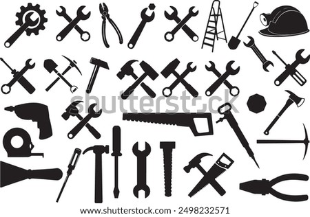 Set of icons of tools on white background Basic Work tools vector