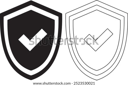 shield check vector and outline icon white background