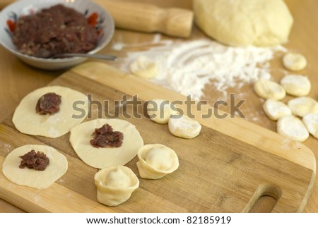 dough and stuffing, cooking Russian meals dumplings