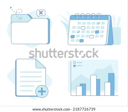 Schedule management, empty folder, add file, bar chart illustration for web and app interface