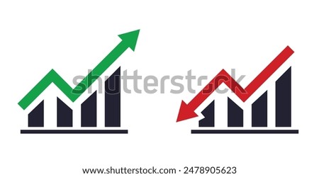 Financial arrows up and down. Vector graph with green and red arrows. Chart with increase, decrease. Vector 10 EPS.