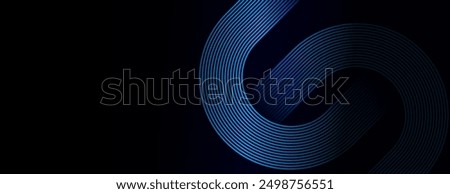 Dark blue abstract background with glowing geometric lines. Modern shiny blue diagonal rounded lines pattern. Futuristic technology concept. Suit for cover, poster, presentation, banner, website