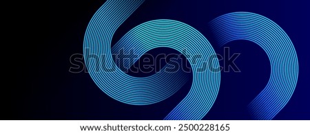 Dark blue abstract background with glowing geometric lines. Modern shiny blue diagonal rounded lines pattern. Futuristic technology concept. Suit for cover, poster, presentation, banner, website