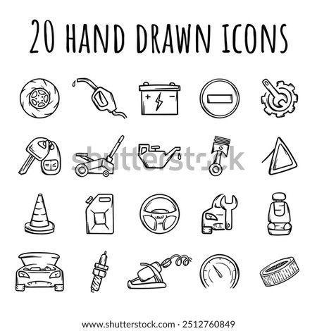 Set of simple black and white icons for driving school, auto services, auto shop, car accessories. Vector elements for design, website, application