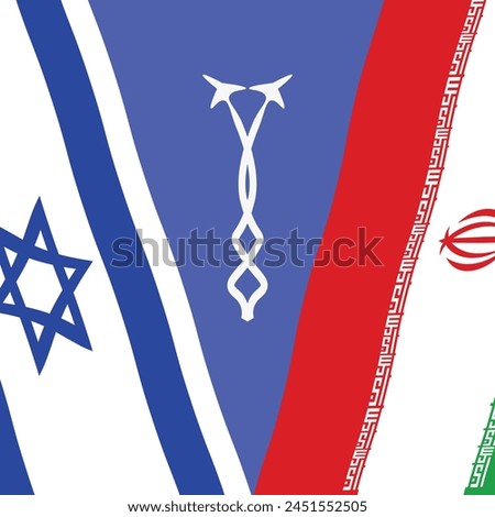 Israel vs Iran war simple design with Israel flag and Iran flag included simple logo design in vector eps file format,,social media post size.