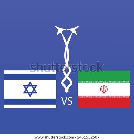 Israel vs Iran war simple design with Israel flag and Iran flag included simple logo design in vector eps file format,,social media post size.