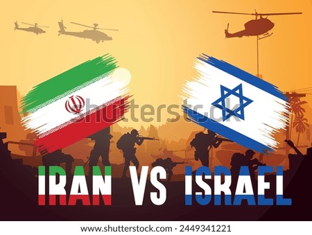 Iran VS Israel, Iran flag and Israel flag on  War Background, Israel and Iran War concept