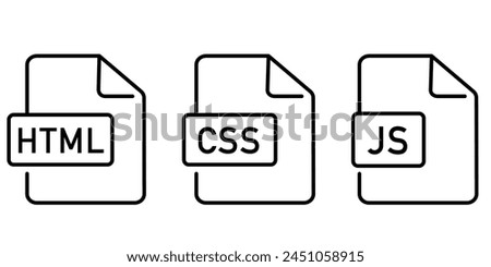 HTML5 CSS3 JS document outline icon set. Web development file of html, css and javascript programming languages symbol set.