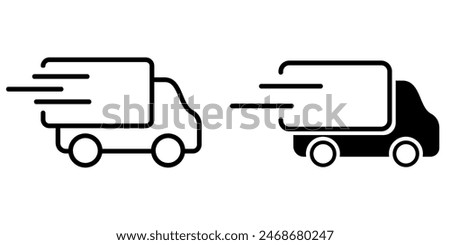 Delivery truck icon. Fast moving van symbol. Shipping car sign. Express delivery illustration.