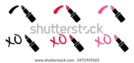 Red lipstick smear icon. Pink lipstick smudge illustration. Xo sign. Hugs and kisses symbol.