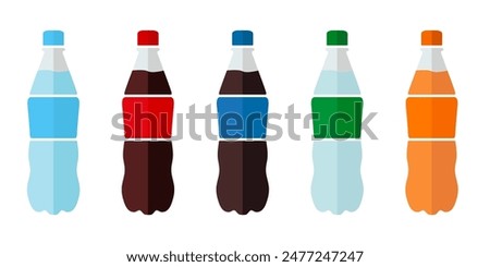 Plastic bottles of water icon. Mineral water illustration. Sweet soda symbol. Fizzy drinks sign.