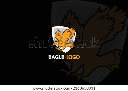 Security shield orange eagle logo design template vector.  Bird shield vector, shield bird logo, bird safe logo