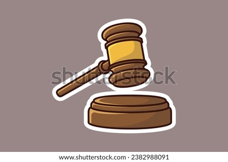 Wooden Judge Gavel and Soundboard Sticker vector illustration. Justice hammer sign icon concept. Law and justice concept.