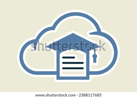 Cloud Report Sticker Logo Design. Vector illustration sticker icon with the concept of a cloud computing system for document management services.