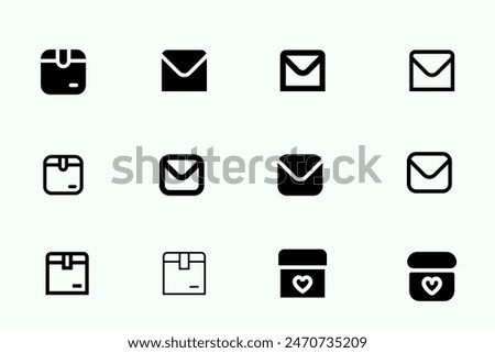 Email icons set. email filled and outline icons such as mail, love letter, envelope, letter, envelop, envelope.