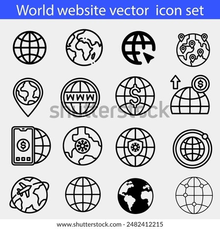 Geography icons set. set of 16 geography outline icons such as globe, globe and plane, land territory, compass, planet and satellite