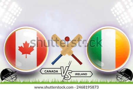 Canada vs Ireland: International Cricket 3D Circular Flag Badge Design - EPS Vector for Sports Match Template or Banner, Social Media Post Illustration