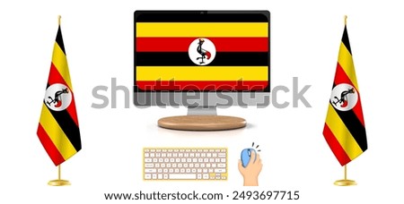 Uganda Flag in the Digital Era: A Modern Illustration Featuring the Flag with Keyboard and Mouse, Symbolizing Contemporary Digital Connectivity – EPS Vector Format