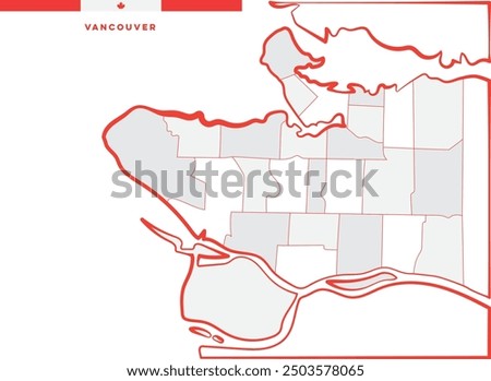 Vancouver Map - Districts, city, Canada - British Columbia