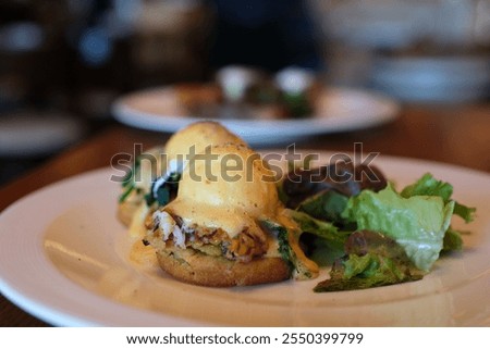 Similar – Image, Stock Photo Two poached eggs on brown bread