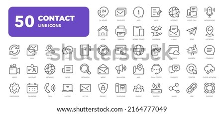 Contact line web icon set. Outline icons collection. Vector illustration
