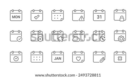 Minimal Set of Calendar Line Icons. Editable Stroke. Pixel Perfect.