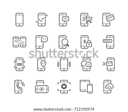 Minimal Set of Mobile Phone Line Icons. Editable Stroke. 48x48 Pixel Perfect.