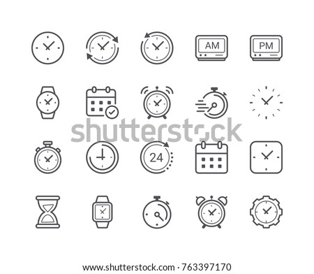 Minimal Set of Time and Clock Line Icons. Editable Stroke. 48x48 Pixel Perfect.