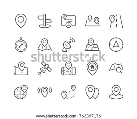 Minimal Set of Map and Location Line Icons. Editable Stroke. 48x48 Pixel Perfect.