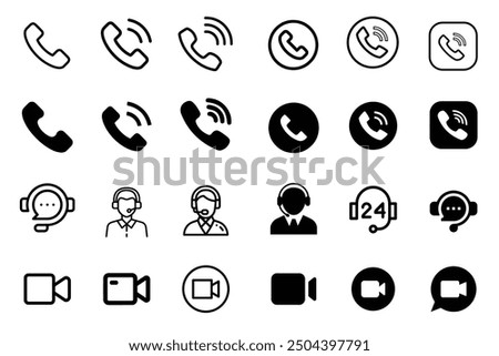 Call icon, mobile icon, video call icon, help line icon vector